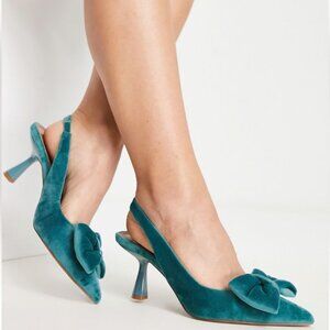 ASOS velvet bow detail sling backs green womens pumps heels size 8